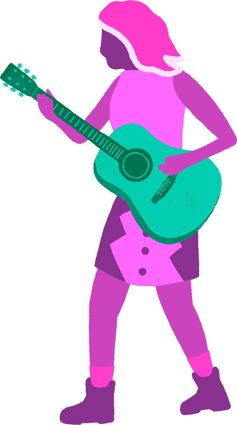 Illustration of woman holding guitar